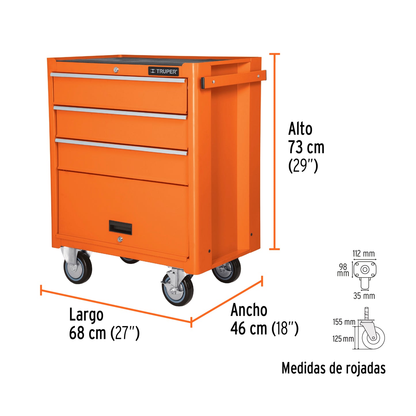 TRUPER Gabinete metálico móvil 4 cajones capacidad 90 kg
