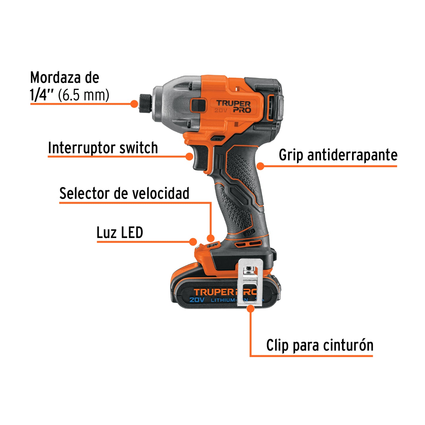 TRUPER Destornillador de impacto 1/4pulgadas 20V con 1 batería 2Ah PRO
