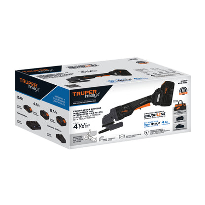 TRUPER Esmeriladora 4-1/2 pulgadas 20V paleta 1 batería 4Ah MAX